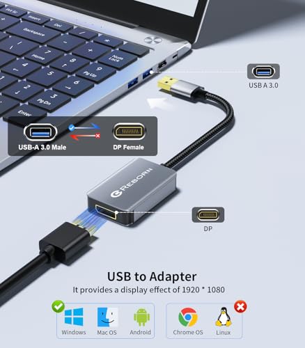 Reborn USB 30 to DisplayPort Adapter 1080P60Hz USB 30 Male to DisplayPort Female MultiDisplay Cable Converter Suitable for MAC OS Windows 781011 - Image 3
