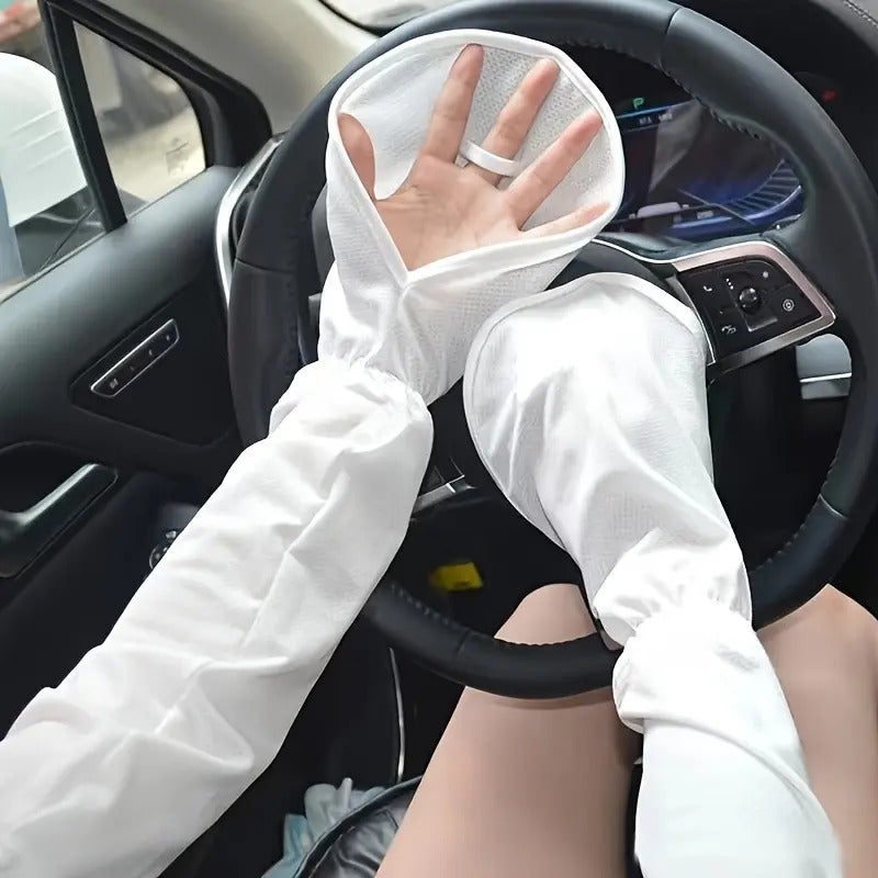 PETO 1 Pair of Summer Sun-Protection Arm Sleeves - Stylish, Solid-Color, Loose-Fit Arm Covers with Velcro Closure (Designed for Women's Driving) - Image 5