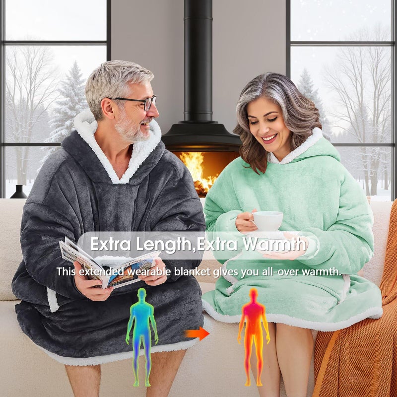 JOYWOO Green Wearable Blanket Hoodie,Oversized Cat Lovers Sweatshirt Blanket for Adult, Birthday Gifts for Women,Mom,Men,Cozy Sherpa Hooded Blanket with Giant Pocket Winter Gifts,Sage green Standard - Image 4