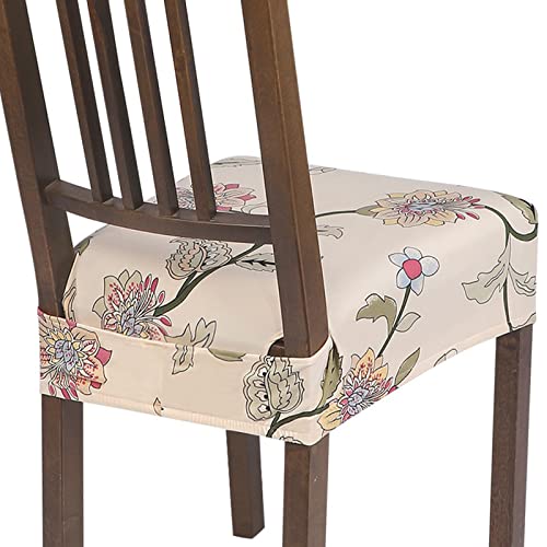 SearchI Stretch Dining Chair Seat Covers Set of 6 Soft Removable Washable Seat Covers for Dining Chairs Dining Room Seat Cover Protector RearCovered Brown Flowers - Image 1