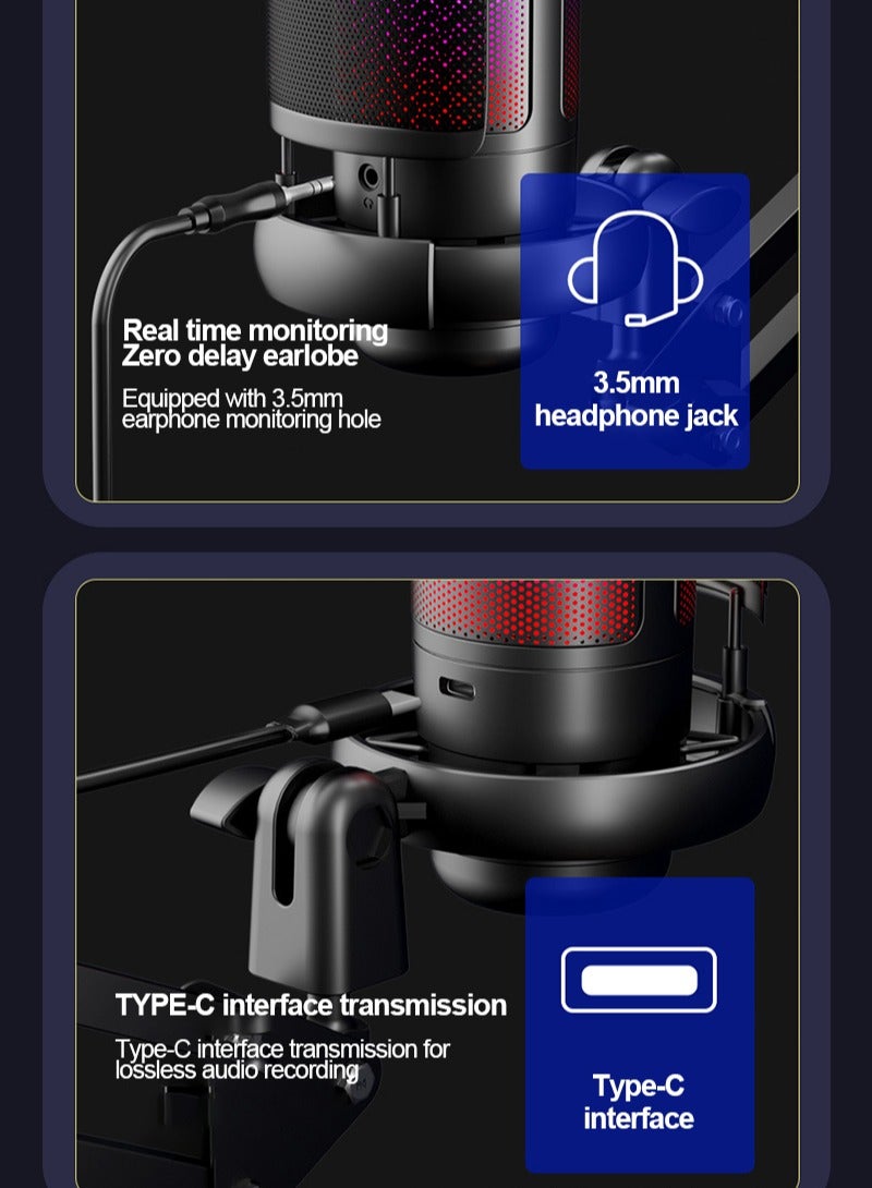 FlashHawk Gaming PC USB Microphone,Podcast Condenser Mic with Boom Arm,Pop Filter,Mute Button for Streaming,Online Chat, RGB Computer Mic for PS4/5 PC Gamer Youtuber White  - Image 4
