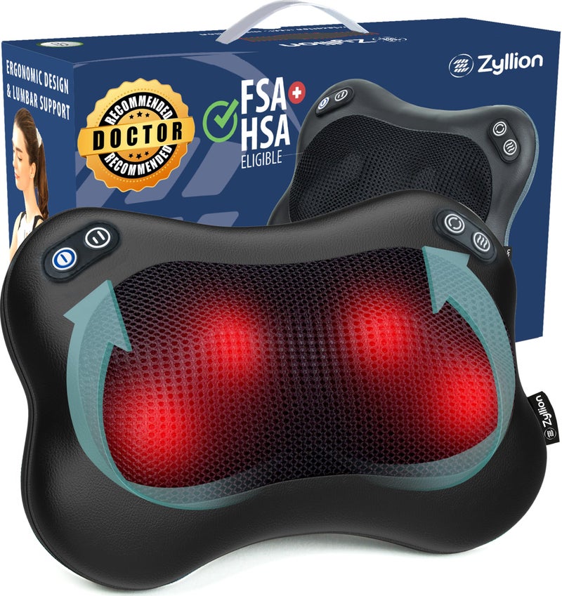 Zyllion Shiatsu Back and Neck Massager with Heat Cordless Rechargeable 3D Electric Kneading Deep Tissue Massage Pillow with 2 Speeds for Muscle Pain Relief Black ZMA34RB - Image 2