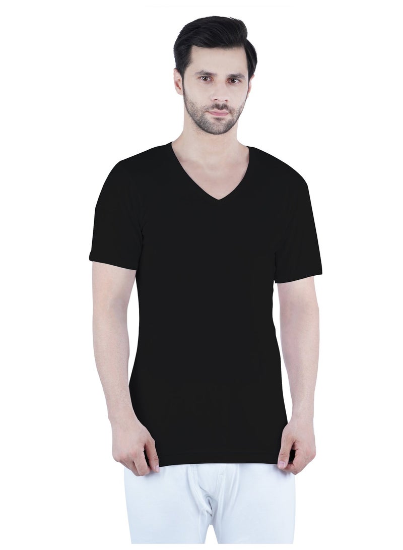 WHITE LEAF Men's V-Neck Undershirt Vest Half Sleeve 3PCS Pack – 100% Combed Cotton Breathable Comfortable Innerwear, BK/GYM/NV (WLVNSUG-03-S) - Image 4