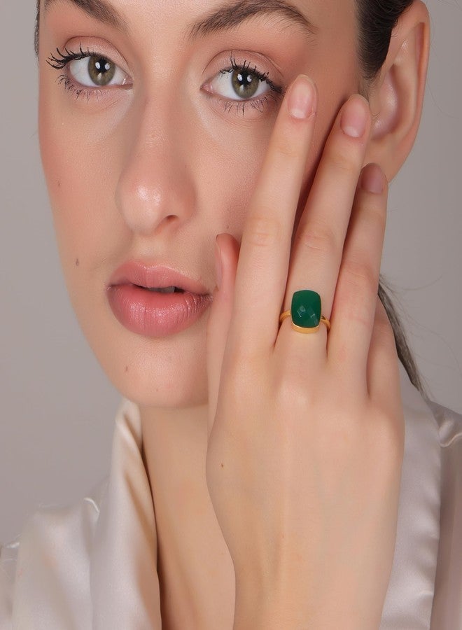 Dua Green Onyx Cushion Ring – Artisan Gold Statement Ring, Gift for Her - Image 3
