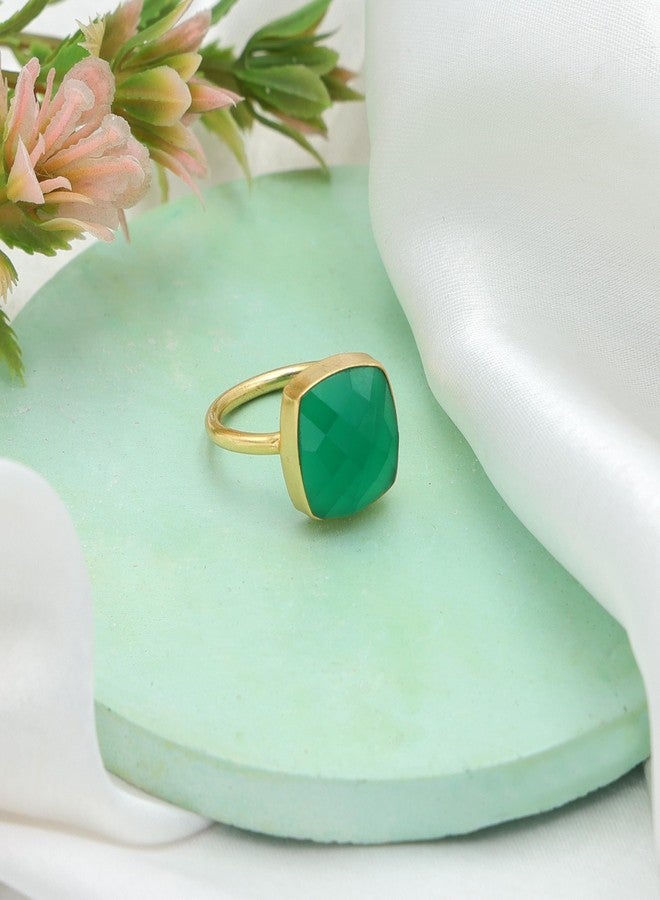 Dua Green Onyx Cushion Ring – Artisan Gold Statement Ring, Gift for Her - Image 2