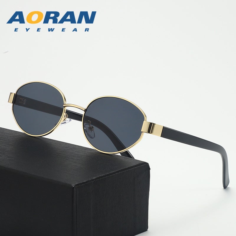 Aoran Luxury Vintage UV-Protective Sunglasses for Women and Men - Elegant Metal Oval Frame, 2024 Winter  Collection - Image 1