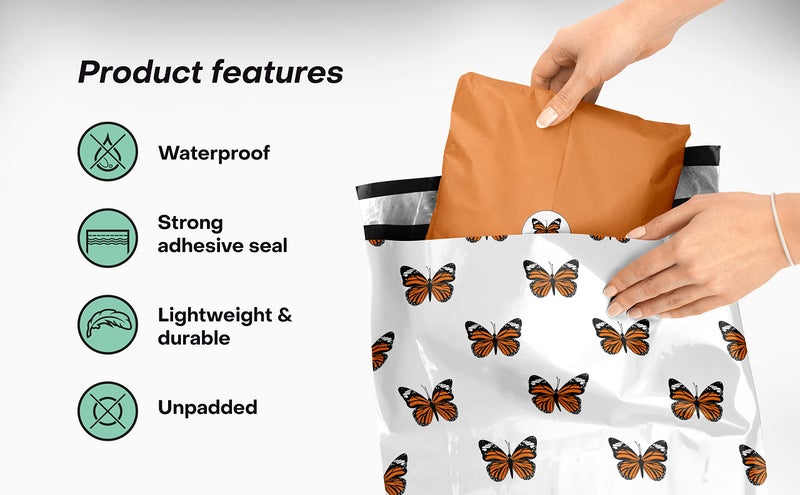 Package Mint 10x13 Poly Mailers – Butterfly Design – Waterproof, Tear-Resistant Shipping Bags with Adhesive Seal – 100 Pack – Package Mint - Image 4