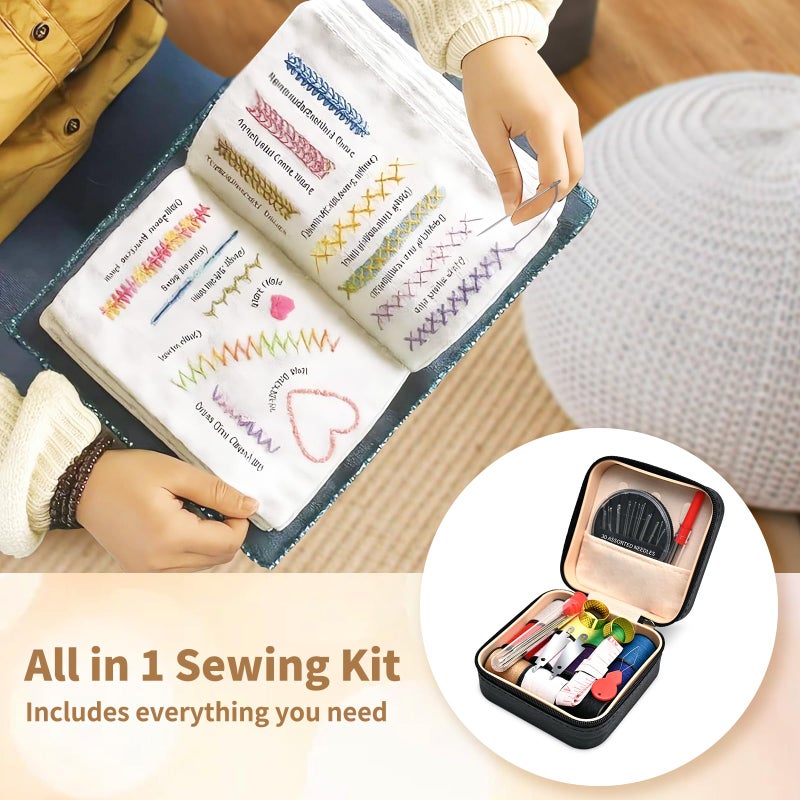 MASHDE 74 PCS Sewing Kit, Big Eye Steel Sewing Needles Kit with Storage Box, Include 55 Steel Needles for Hand Sewing, 11 Colored Threads, Tape Measure, Needle Threaders, Thimbles, Seam Rippers - Image 2
