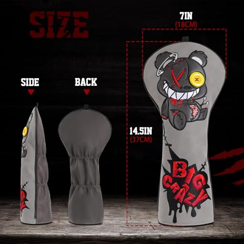 Big Crazy Golf Club Head Cover, Golf Head Covers, Funny Driver Headcover, Unqiue Hybrid Headcover, Fairway Wood Head Covers, Golf Blade Mallet Putter Cover, Gift Broken Bear - Image 5