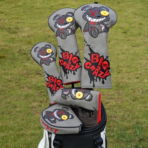 Big Crazy Golf Club Head Cover, Golf Head Covers, Funny Driver Headcover, Unqiue Hybrid Headcover, Fairway Wood Head Covers, Golf Blade Mallet Putter Cover, Gift Broken Bear - Image 2