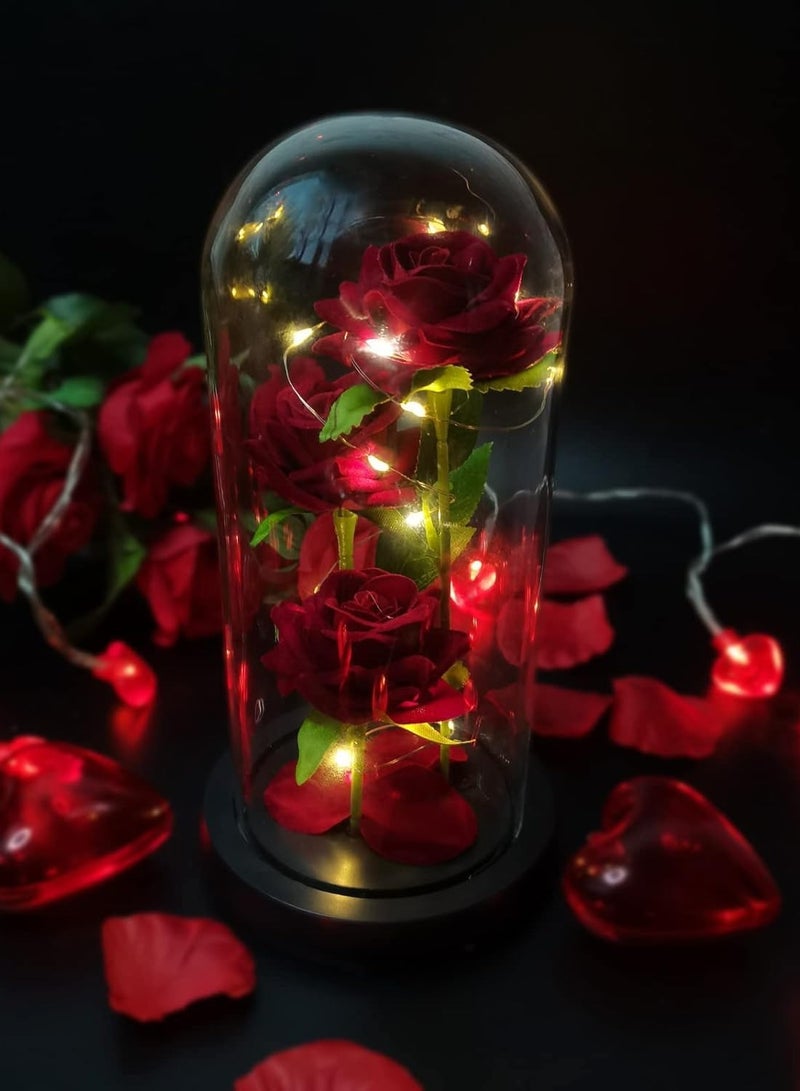 Excefore flowers Glass Rose Gift for Her Artificial Flower Rose Gift with LED Clear Glass Dome Decorations Mothers Day Anniversary Birthday Gifts for Women - Image 3