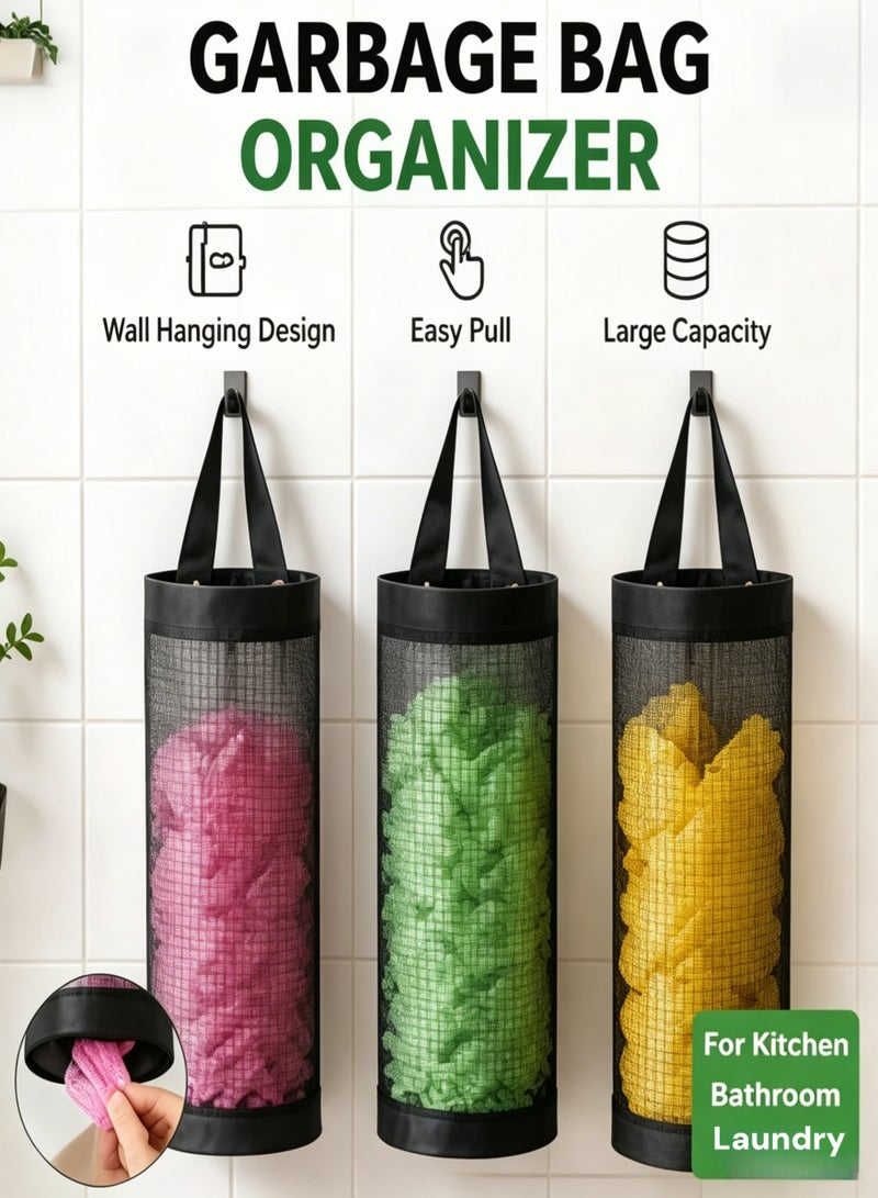 5Pcs Plastic Bag Holder Dispenser, Wall-Mounted Hanging Mesh Grocery Bag, Kitchen Bathroom Storage Bags Holders Organizer, Recycling Grocery Pocket Containers, Foldable Multi-functional Storage Bag - Image 1