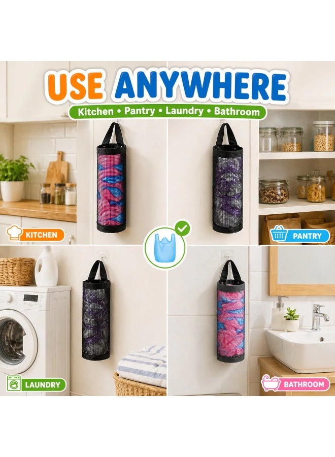 5Pcs Plastic Bag Holder Dispenser, Wall-Mounted Hanging Mesh Grocery Bag, Kitchen Bathroom Storage Bags Holders Organizer, Recycling Grocery Pocket Containers, Foldable Multi-functional Storage Bag - Image 3