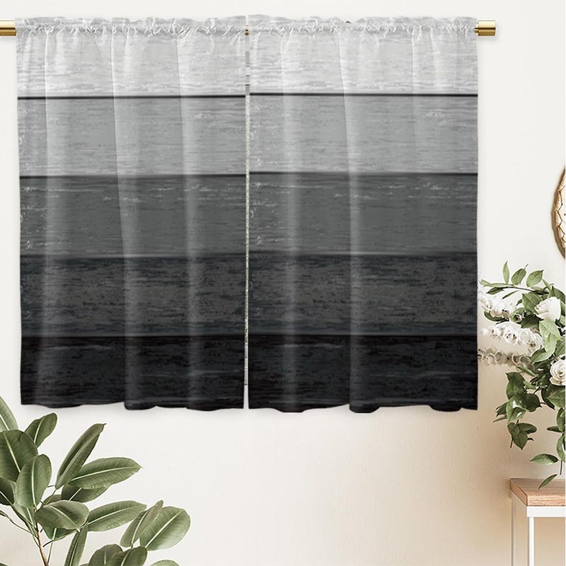 Set of 2 Wood Grain Striped Short Curtains W27.5xH45 Inches for Kitchen Bedroom Window Decoration Rod Pocket Style - Image 5