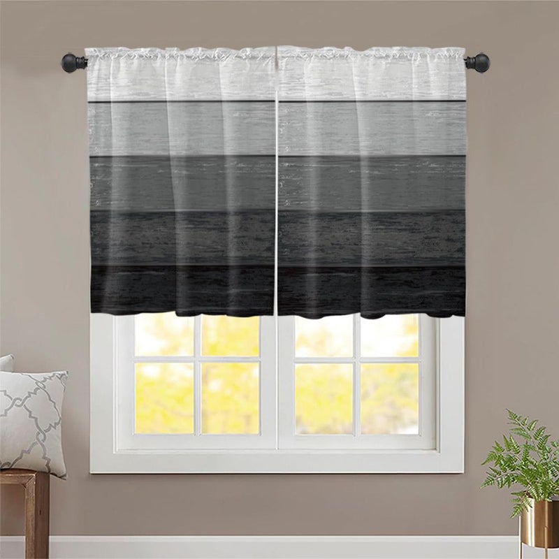 Set of 2 Wood Grain Striped Short Curtains W27.5xH45 Inches for Kitchen Bedroom Window Decoration Rod Pocket Style - Image 4