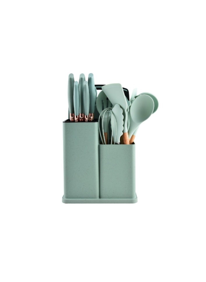 Silicone kitchenware set 19 piece cooking shovel spoon kitchenware knife set with storage bucket weight set  - Image 1