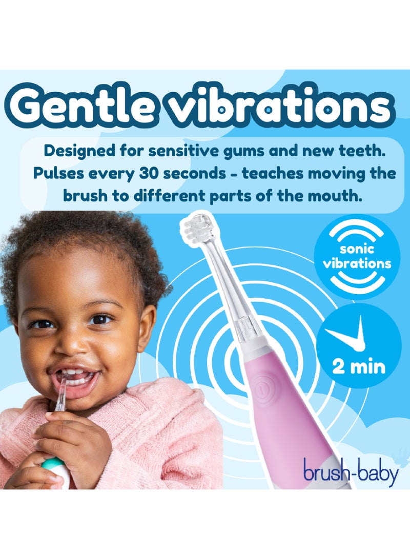 برش بيبي فرشاة أسنان كهربائية للأطفال بيبي سونيك باللون الوردي – إضاءة LED، رأسين للفرشاة، شعيرات ناعمة، مؤقت دقيقتين - Image 4
