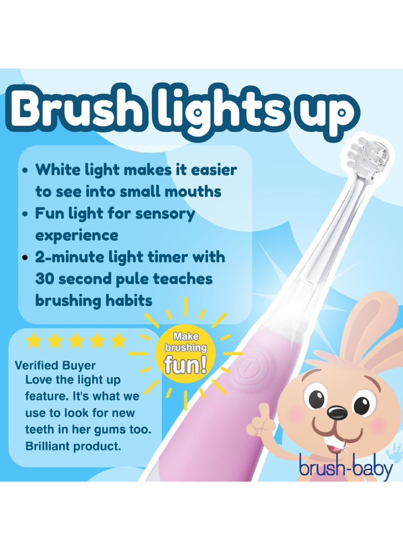 برش بيبي فرشاة أسنان كهربائية للأطفال بيبي سونيك باللون الوردي – إضاءة LED، رأسين للفرشاة، شعيرات ناعمة، مؤقت دقيقتين - Image 5