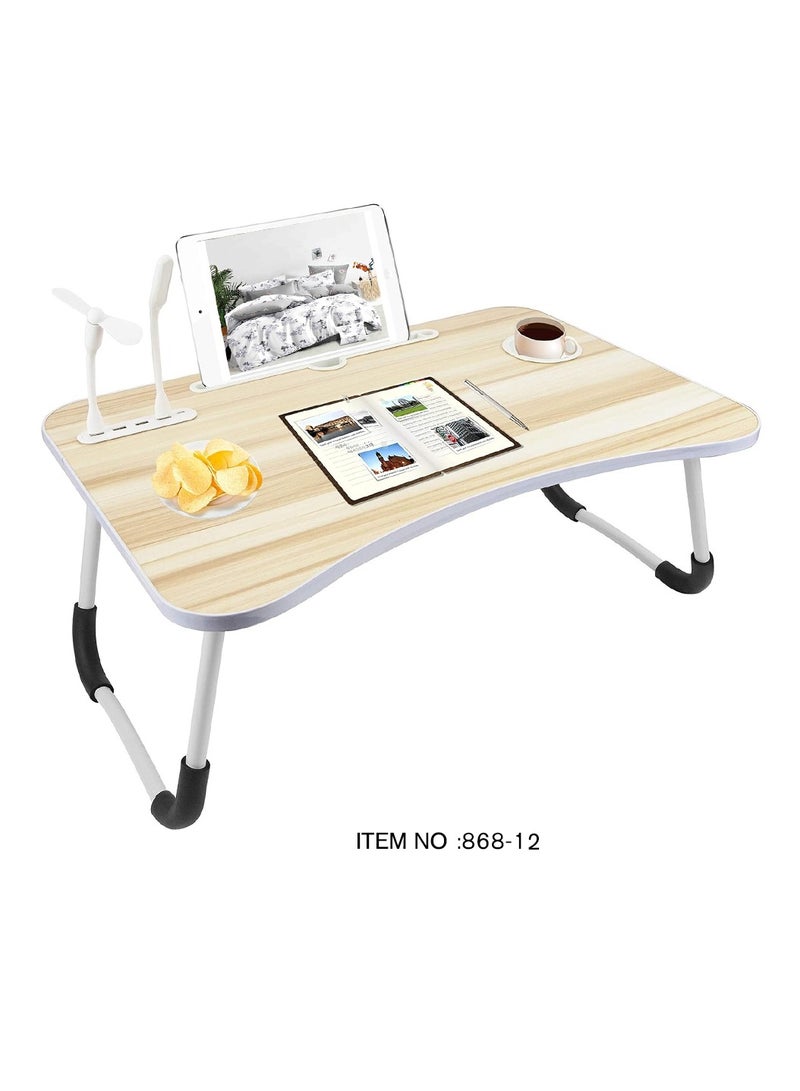 Generic Portable Folding Laptop Table with iPad Holder, Built-in Fan, LED Light, and Cup Holder - Multi-Functional Bed  Study Table (28x60x40cm)  - Image 2