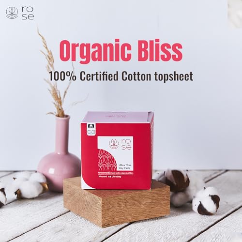 Rose Organic Pads Ultra Thin Night Pads with Wings Ultra Absorbent Organic Cotton Topsheet Unscented 10 Count Pack of 1 - Image 5