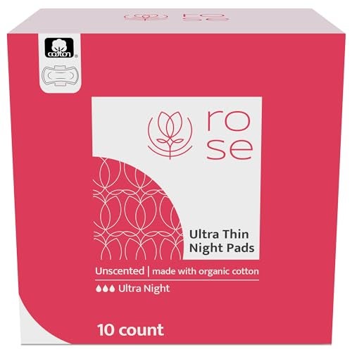Rose Organic Pads Ultra Thin Night Pads with Wings Ultra Absorbent Organic Cotton Topsheet Unscented 10 Count Pack of 1 - Image 2