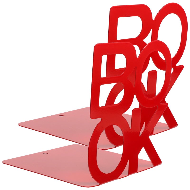 Red Metal Bookends Pair Letter Design Book Holder Desk Shelf Organizer - Image 2