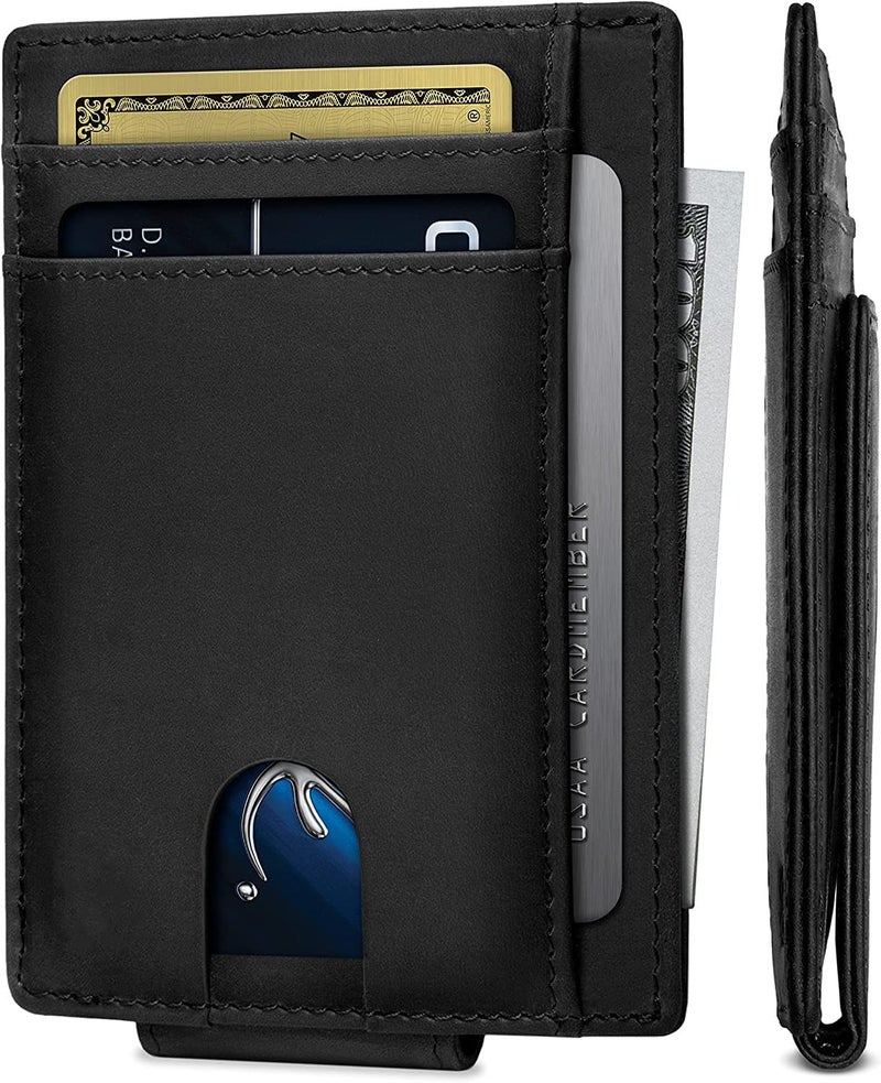 Contacts Front Pocket Wallet with Mag-netic Money Clip Minimalist RFID Genuine Leather Wallets for Men Slim Credit Card Card Holder | 8 to 10 Card Slots (Black) - Image 1