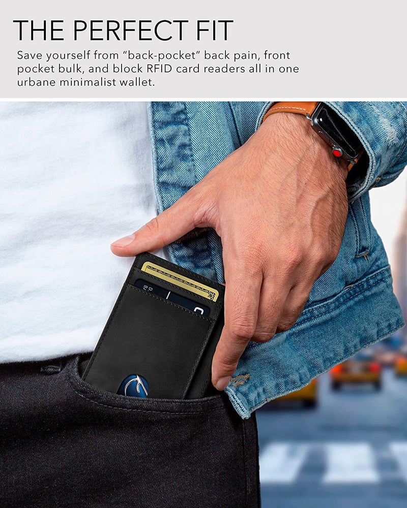 Contacts Front Pocket Wallet with Mag-netic Money Clip Minimalist RFID Genuine Leather Wallets for Men Slim Credit Card Card Holder | 8 to 10 Card Slots (Black) - Image 2