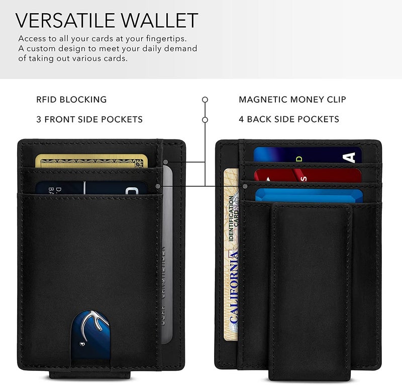 Contacts Front Pocket Wallet with Mag-netic Money Clip Minimalist RFID Genuine Leather Wallets for Men Slim Credit Card Card Holder | 8 to 10 Card Slots (Black) - Image 5