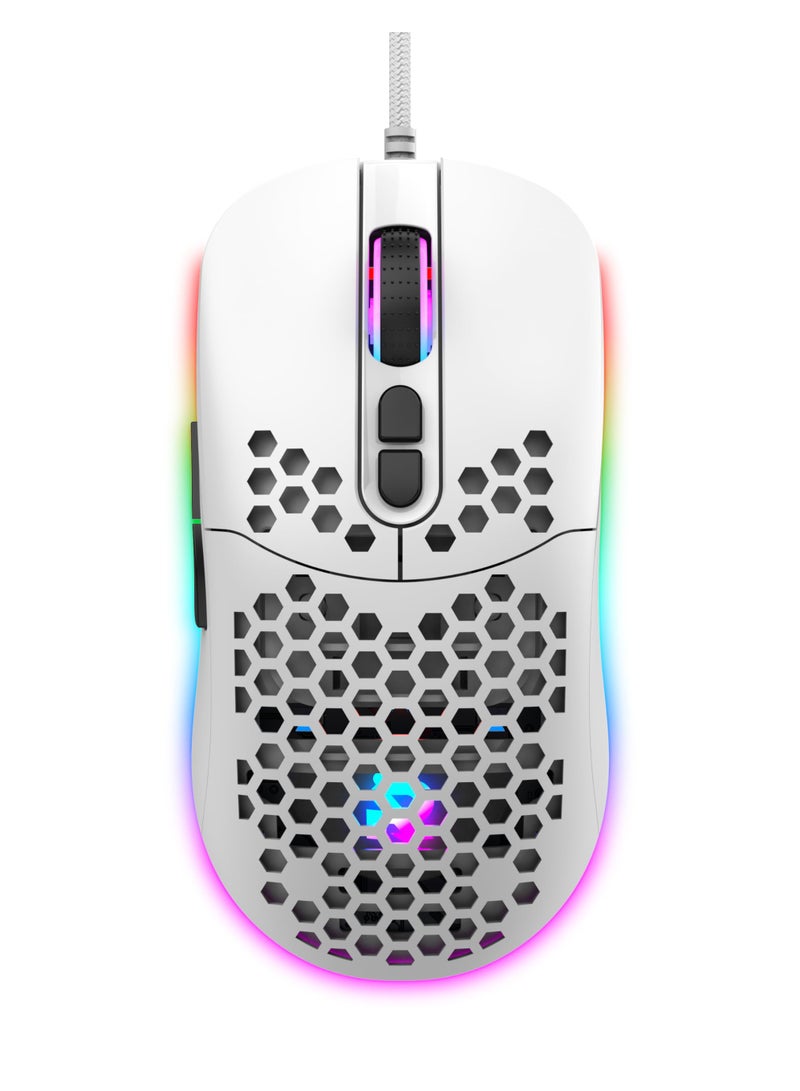 روك بو ROCK POW Honeycomb Gaming Mouse Ultralight عالية الدقة 12800 DPI مستشعر بصري 6 أزرار قابلة للبرمجة فئران الألعاب RGB السلكية Ergonomic لـ Mac ، الكمبيوتر المحمول ، الكمبيوتر ، الكمبيوتر الشخصي الأبيض - Image 2