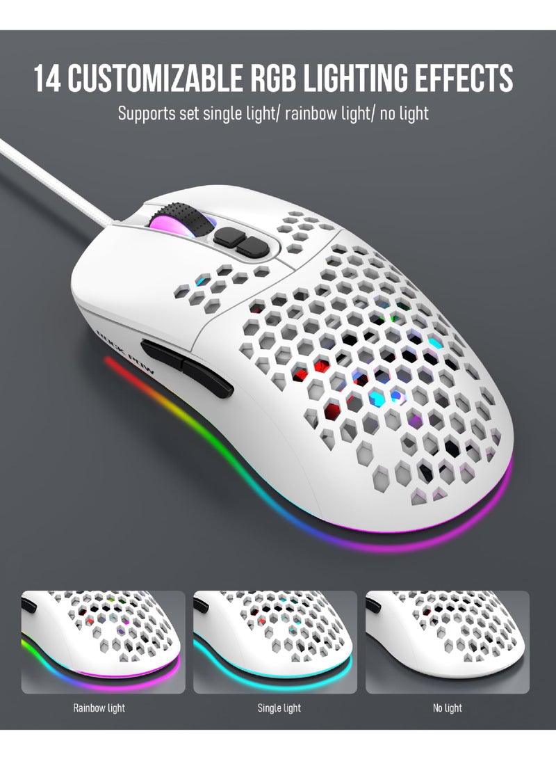 روك بو ROCK POW Honeycomb Gaming Mouse Ultralight عالية الدقة 12800 DPI مستشعر بصري 6 أزرار قابلة للبرمجة فئران الألعاب RGB السلكية Ergonomic لـ Mac ، الكمبيوتر المحمول ، الكمبيوتر ، الكمبيوتر الشخصي الأبيض - Image 4