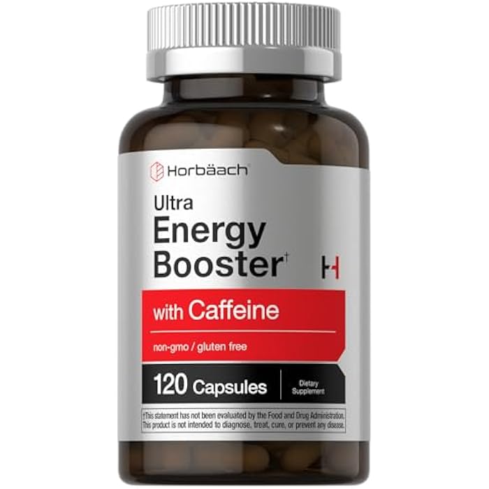 Horbäach Energy Supplement | 120 Capsules | with Caffeine, Ginseng & Vitamin B12 | Daily Energy Booster Pills | Non-GMO, Gluten Free - Image 1
