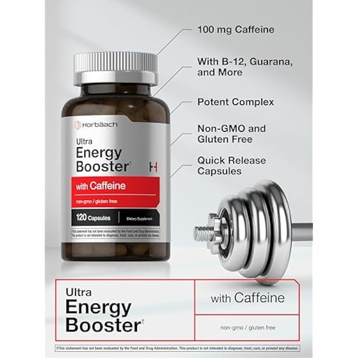 Horbäach Energy Supplement | 120 Capsules | with Caffeine, Ginseng & Vitamin B12 | Daily Energy Booster Pills | Non-GMO, Gluten Free - Image 4