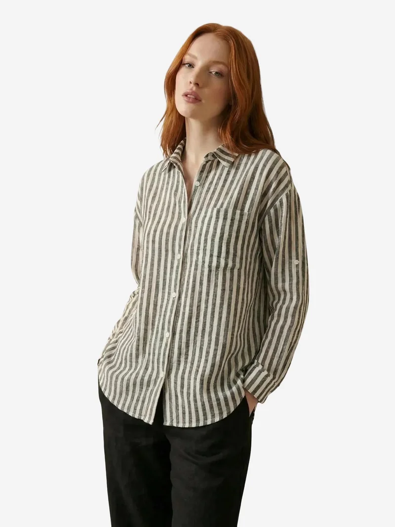 My Fashion Black MY FASHION Striped Cotton Poplin Shirt for Women | Best Price UAE