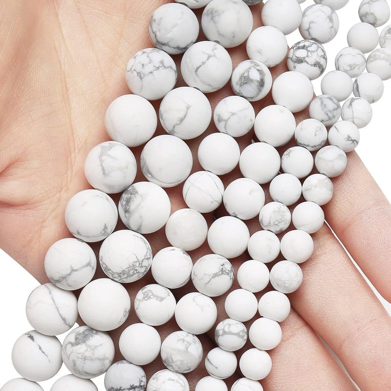 AUREHEN Natural Matte White Turquoise Beads, 10MM Round Frosted Unpolished Loose Gemstone Beads for Bracelet Necklace Jewelry Making, Energy Stone Healing Power with Stretch Beading Cord - Image 4