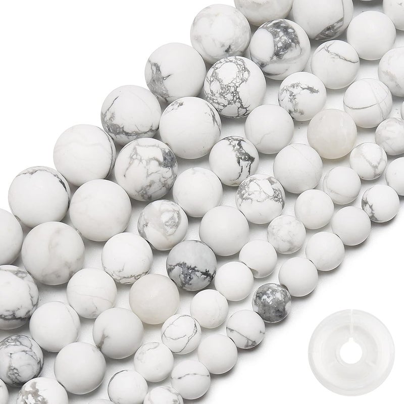 AUREHEN Natural Matte White Turquoise Beads, 10MM Round Frosted Unpolished Loose Gemstone Beads for Bracelet Necklace Jewelry Making, Energy Stone Healing Power with Stretch Beading Cord - Image 1