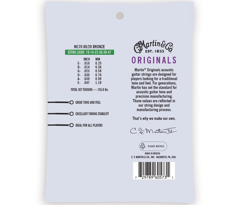 Martin Strings M170 Original 80-20 Bronze Acoustic Guitar Extra Light - .010-.047 - Image 2