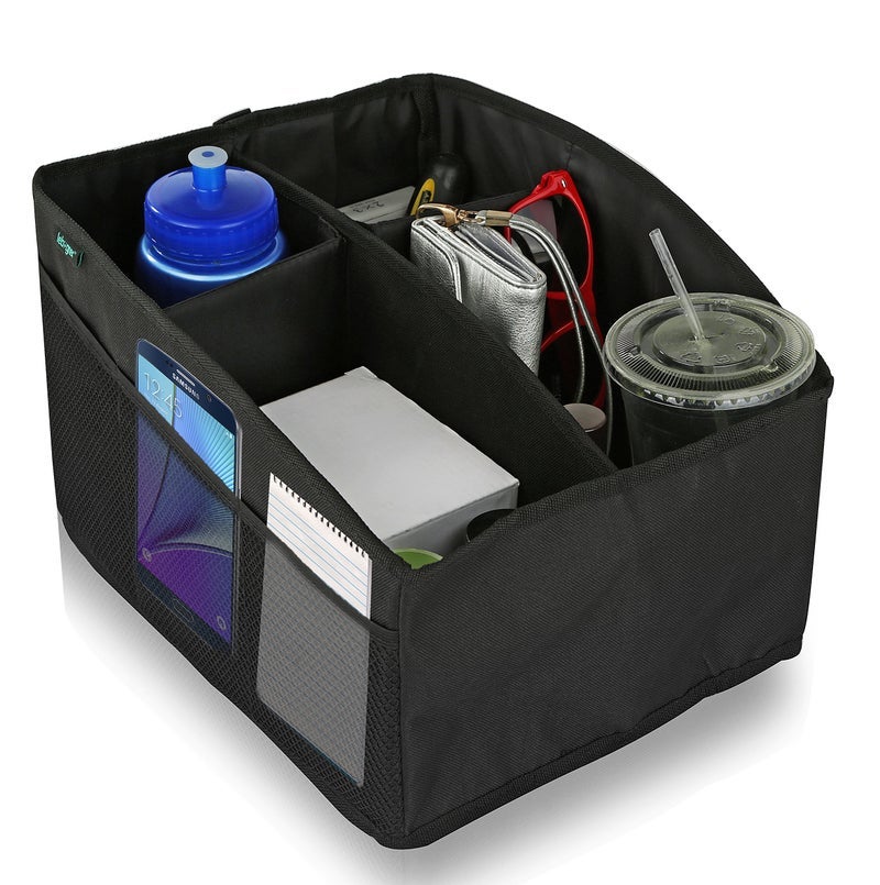 Lebogner Luxury Car Organizer - Front Seat & Backseat Organizer, 4 Inside, 6 Outside Pockets, Easy Fold Design