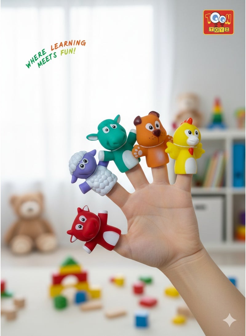 Toon Toyz 5-Piece Farm Animal Finger Puppets Set - Soft Rubber Storytelling Toys for Kids - Image 2