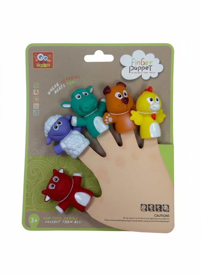 Toon Toyz 5-Piece Farm Animal Finger Puppets Set - Soft Rubber Storytelling Toys for Kids - Image 1