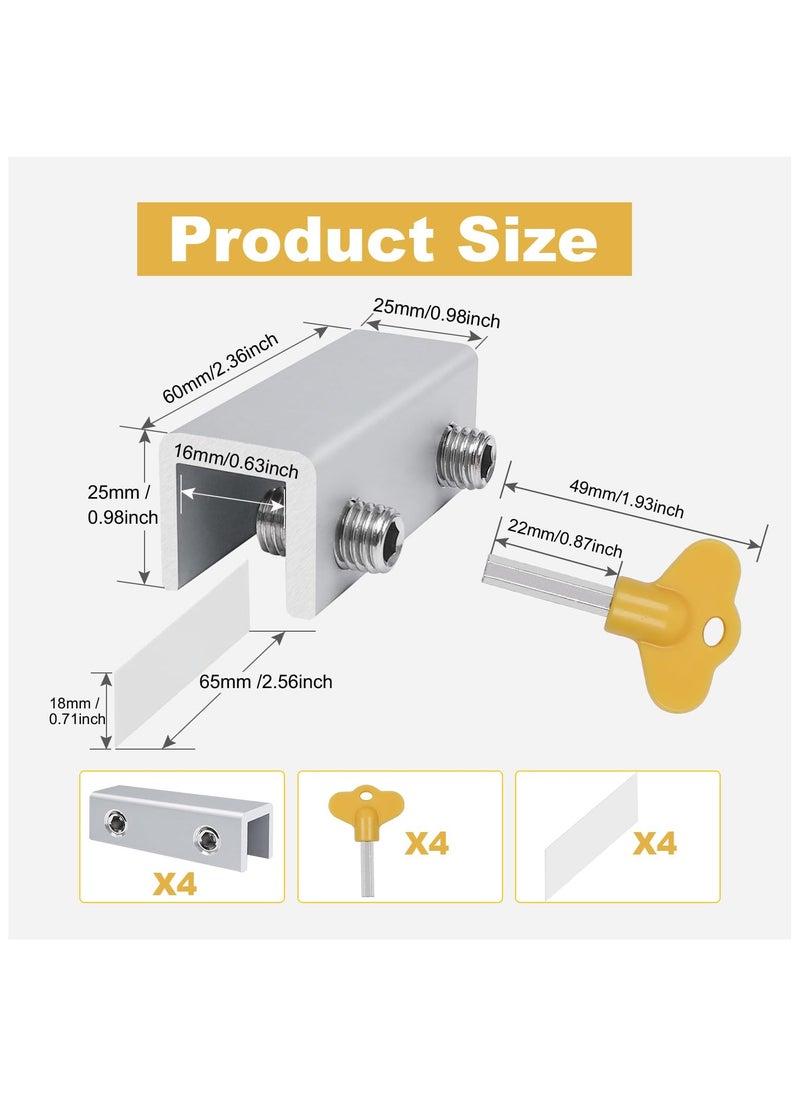 4 Sets Sliding Window Locks with Key, Window Locks, Aluminum Alloy Window Security Locks, Adjustable Security Window, Window Stoppers Aluminum (Silver)