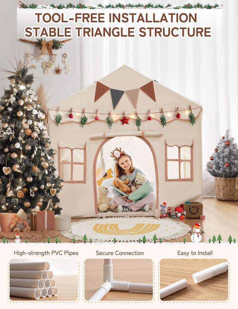 besrey Kids Tent, Kids Playhouse 2 in 1 with Padded Mat and Lights, Large Play House with 2 Doors & 4 Windows, Kids Play Tent Indoor & Outdoor, Toddler Tent for Kids, 51" x35" x 51" - Image 4