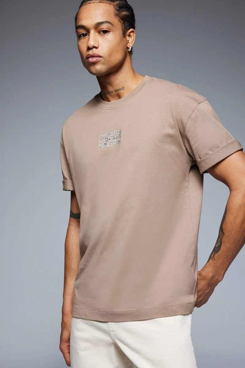 ديفاكتو Oversiz Fit Crew Neck Back Printed T-Shirt