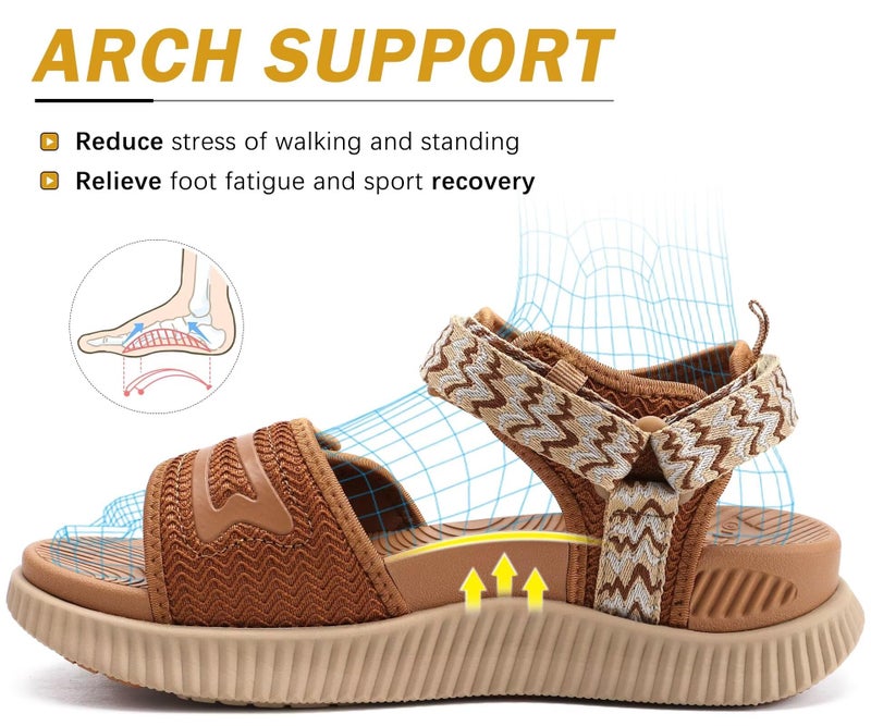 KuaiLu Womens Orthotic Walking Sandals Plantar Fasciitis Arch Support Ladies Recovery Sport Outdoor Travel Sandles Open Toe Thick Athletic Yoga Mat Cushion Sandals Adjustable Strap Khaki Size 8 - Image 3
