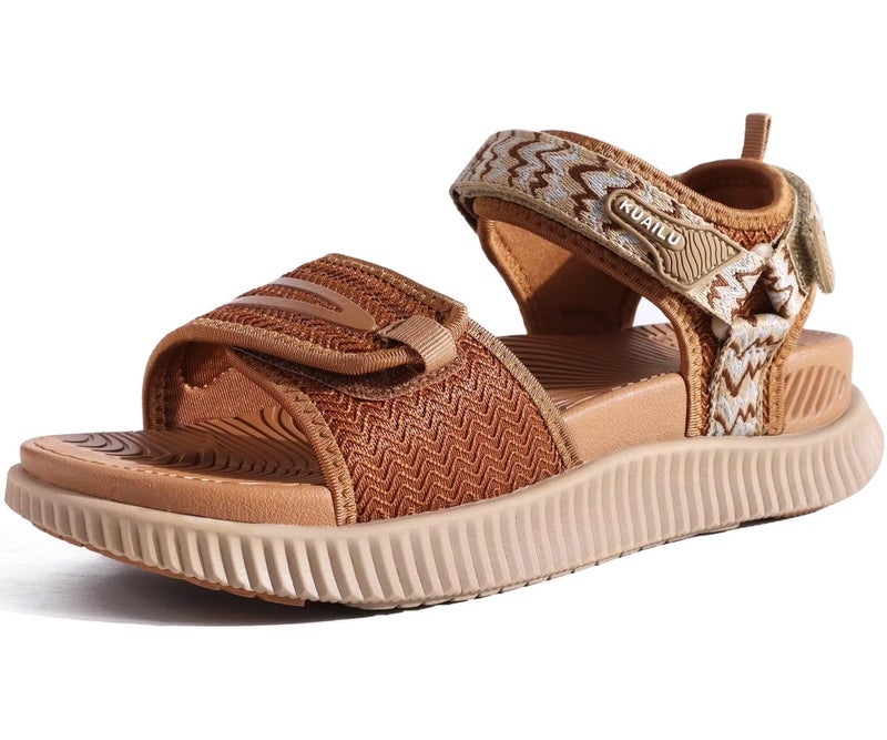 KuaiLu Womens Orthotic Walking Sandals Plantar Fasciitis Arch Support Ladies Recovery Sport Outdoor Travel Sandles Open Toe Thick Athletic Yoga Mat Cushion Sandals Adjustable Strap Khaki Size 8 - Image 1