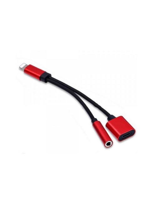 2-In-1 Lightning Adapter With Dual Lightning Audio And Charging Splitter Cable Red