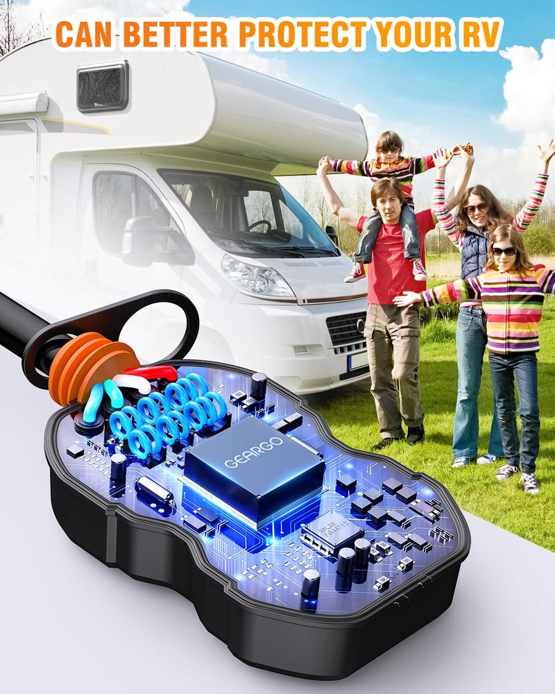 GEARGO RV Surge Protectors 50 Amp, 15000 Joules RV Circuit Analyzer, IP68 Surge Voltage Protection, RV Adapter Plug for Camper (Orange) - Image 5