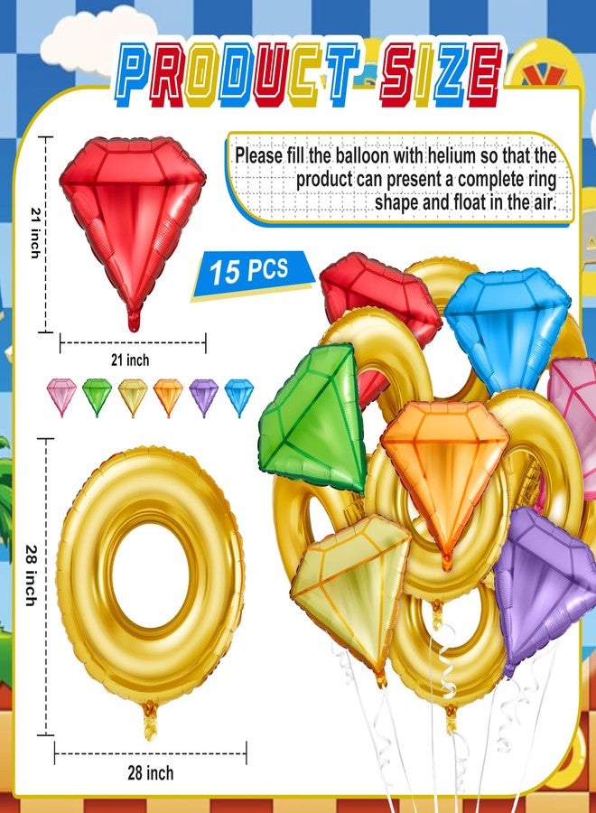Charnoel 15 Pack Gold Ring and Chaos Gem Birthday Party Balloon Set Cartoon Characters Themed Party Decor Foil Large Balloons for Cartoon Carnival Theme Birthday Decorations - Image 2