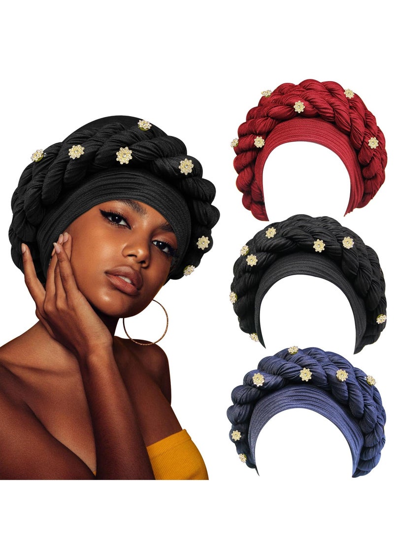 Excefore رباط رأس ضفيرة، 3 قطع تربان ناعم مثبت مسبقًا، قبعة تربان ضفيرة ملفوفة، أغطية رأس للنساء - Image 1