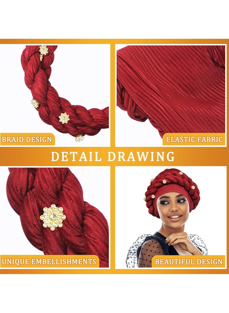 Excefore رباط رأس ضفيرة، 3 قطع تربان ناعم مثبت مسبقًا، قبعة تربان ضفيرة ملفوفة، أغطية رأس للنساء - Image 3